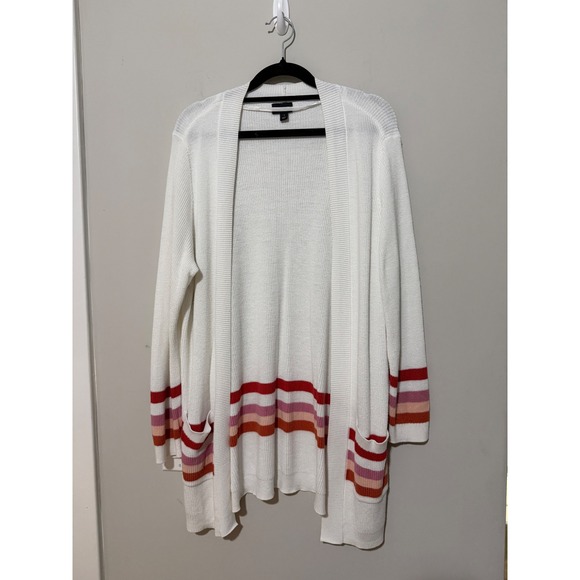 torrid Sweaters - Torrid White Striped Knit Cardigan Sweater Open Front Plus Size